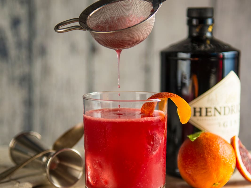 Craft Cocktail Orange Garnish Marble Bar Strainer Gin