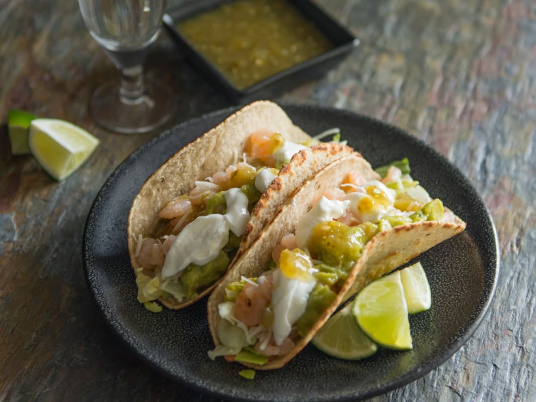 Fish Tacos Margarita Salsa Verde Rustic Table