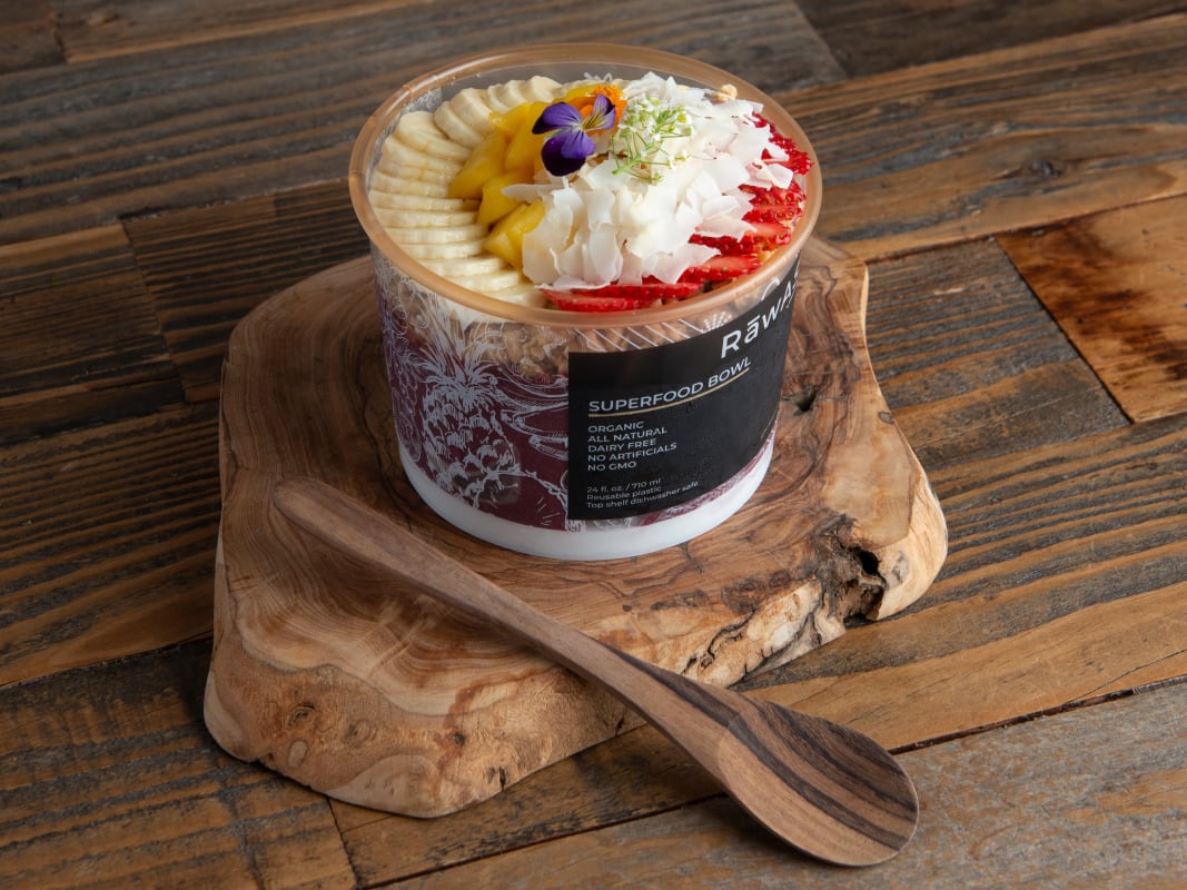 Purple Acai Superfood Bowl Rustic Wooden Board Styling Topdown