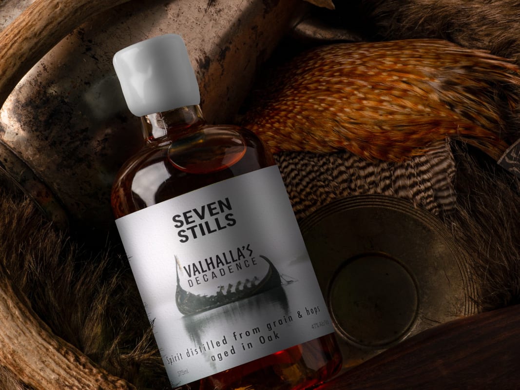 Seven Stills Whiskey Feathers Horn Rustic Still Life