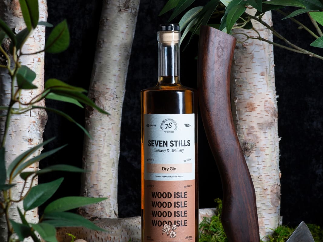Seven Stills Wood Isle Gin Bottle Forest Birch Moss Setting