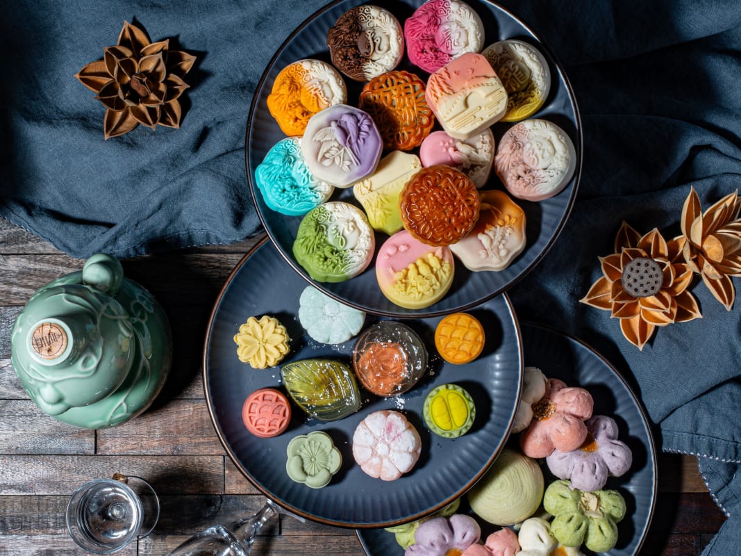 Traditional Chinese Mooncakes Mid Autumn Festival Display