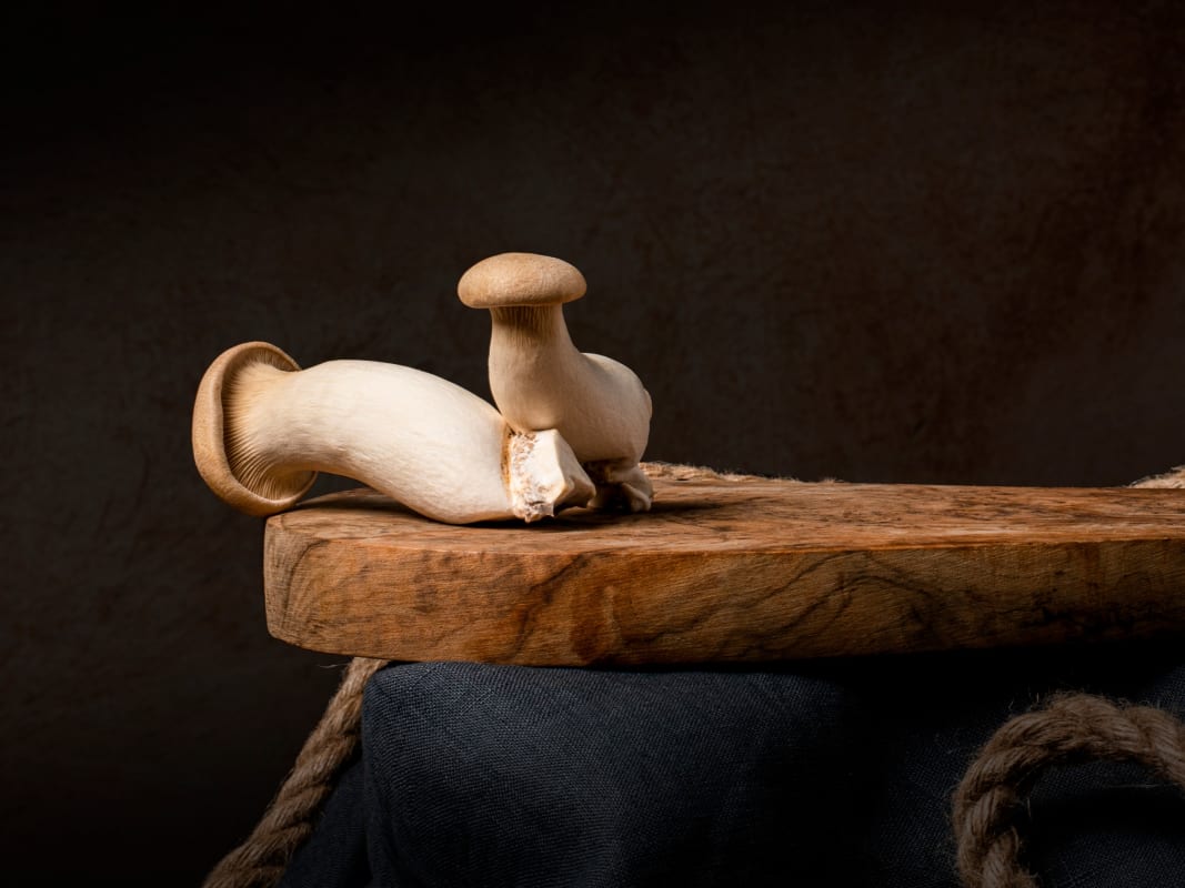 King Oyster Mushrooms Rustic Wooden Cutting Board