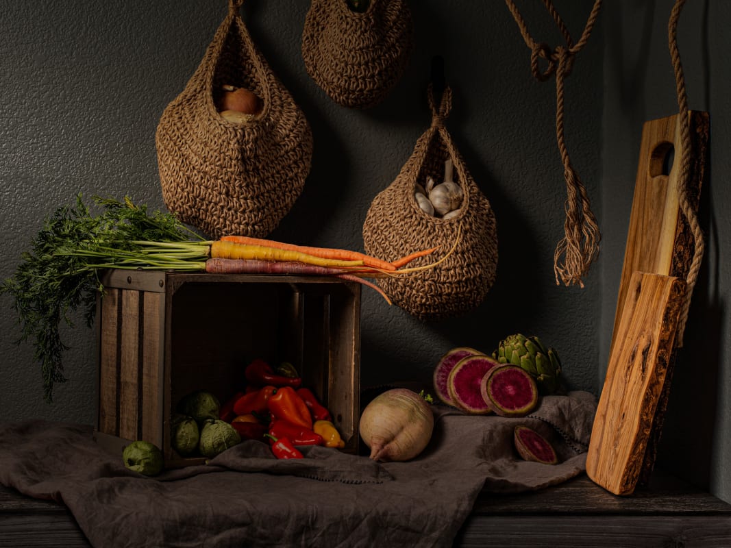 Rustic Kitchen Vegetables Woven Baskets Still Life