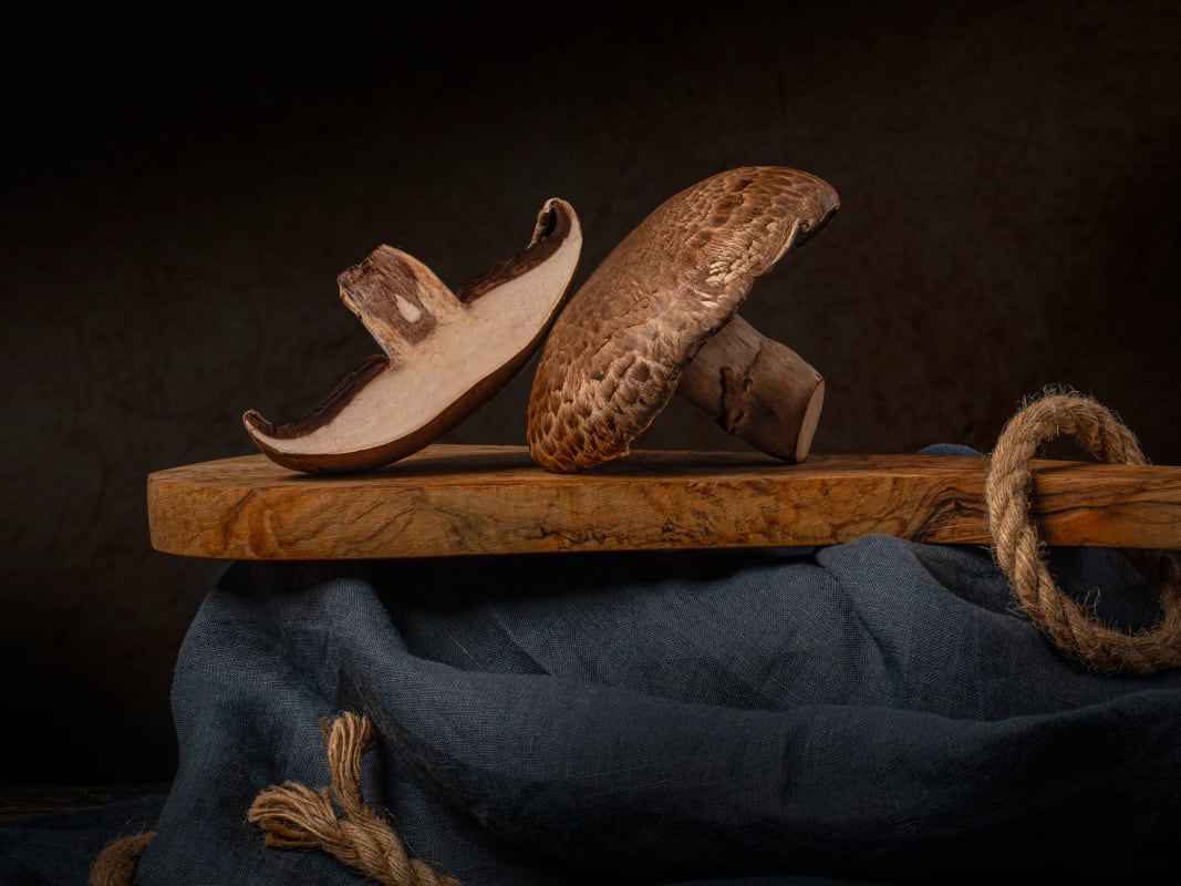 Rustic Mushroom Still Life Wooden Cutting Board