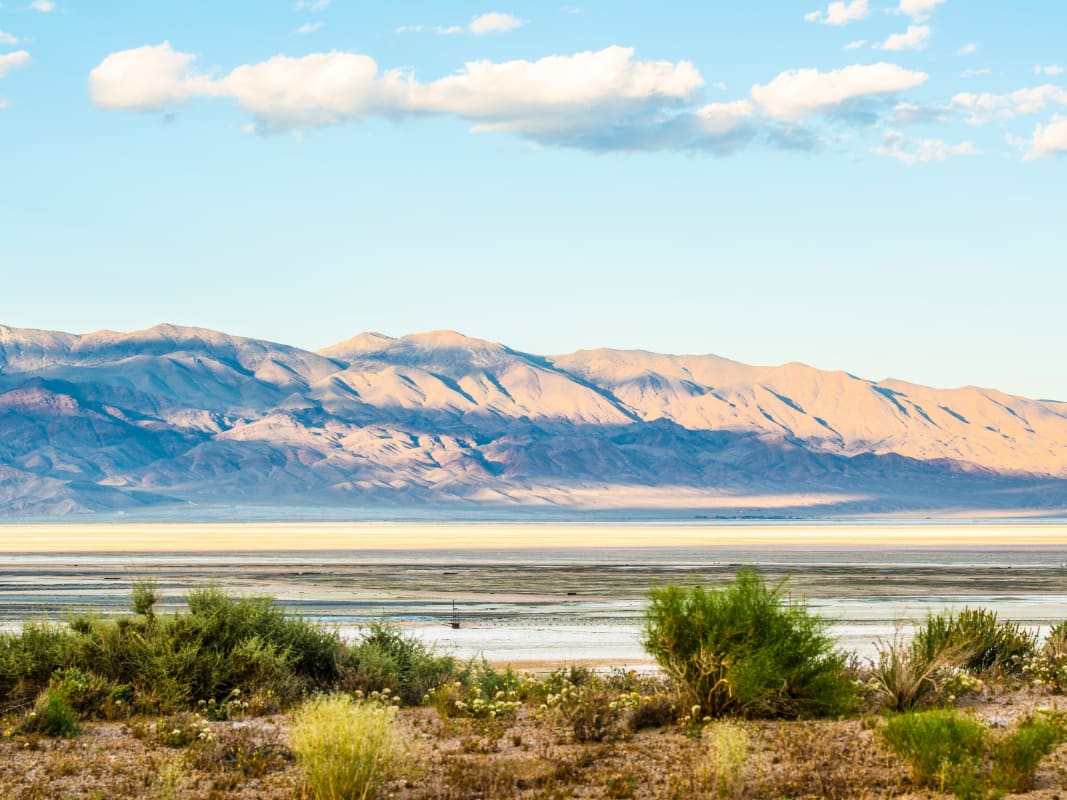 Desert Salt Flats Golden Mountains California Landscape
