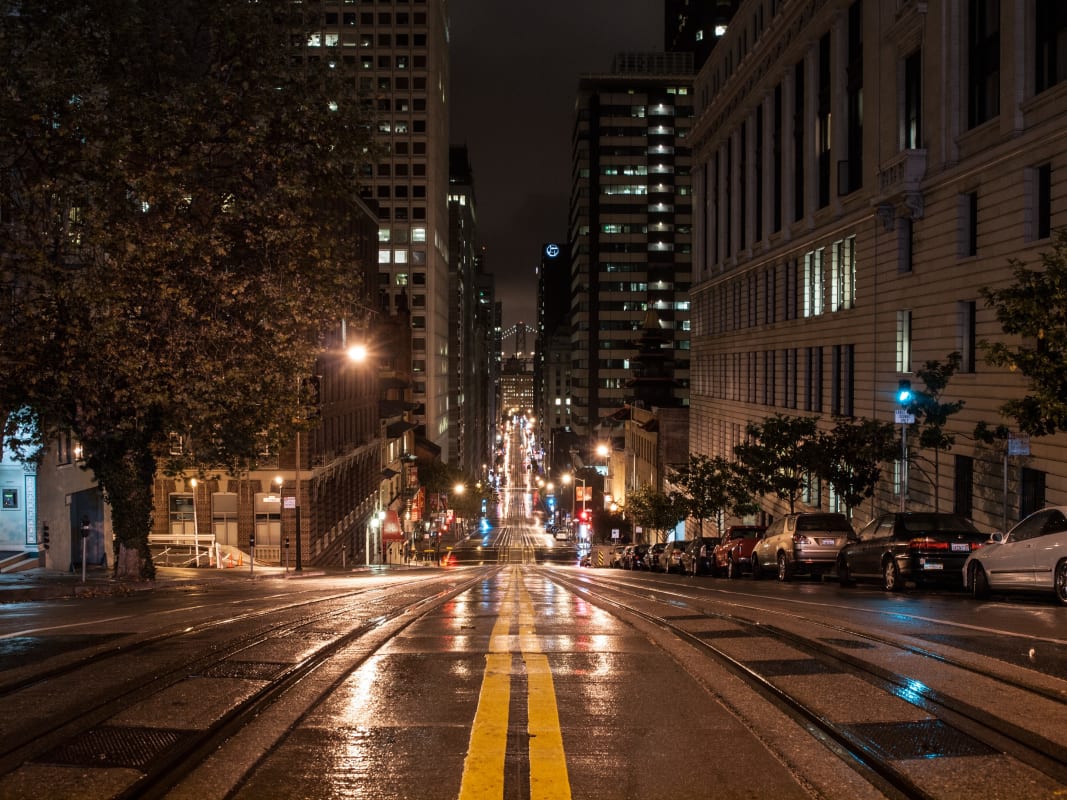San Francisco California Street Night Rain Wet Pavement