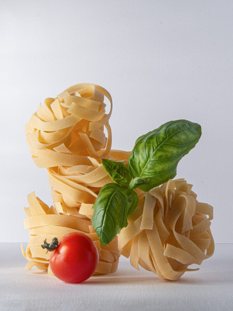 Fresh Pasta Nests Basil Cherry Tomato Food Styling