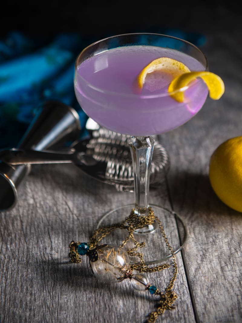 Purple Aviation Cocktail Vintage Jewelry Bar Scene