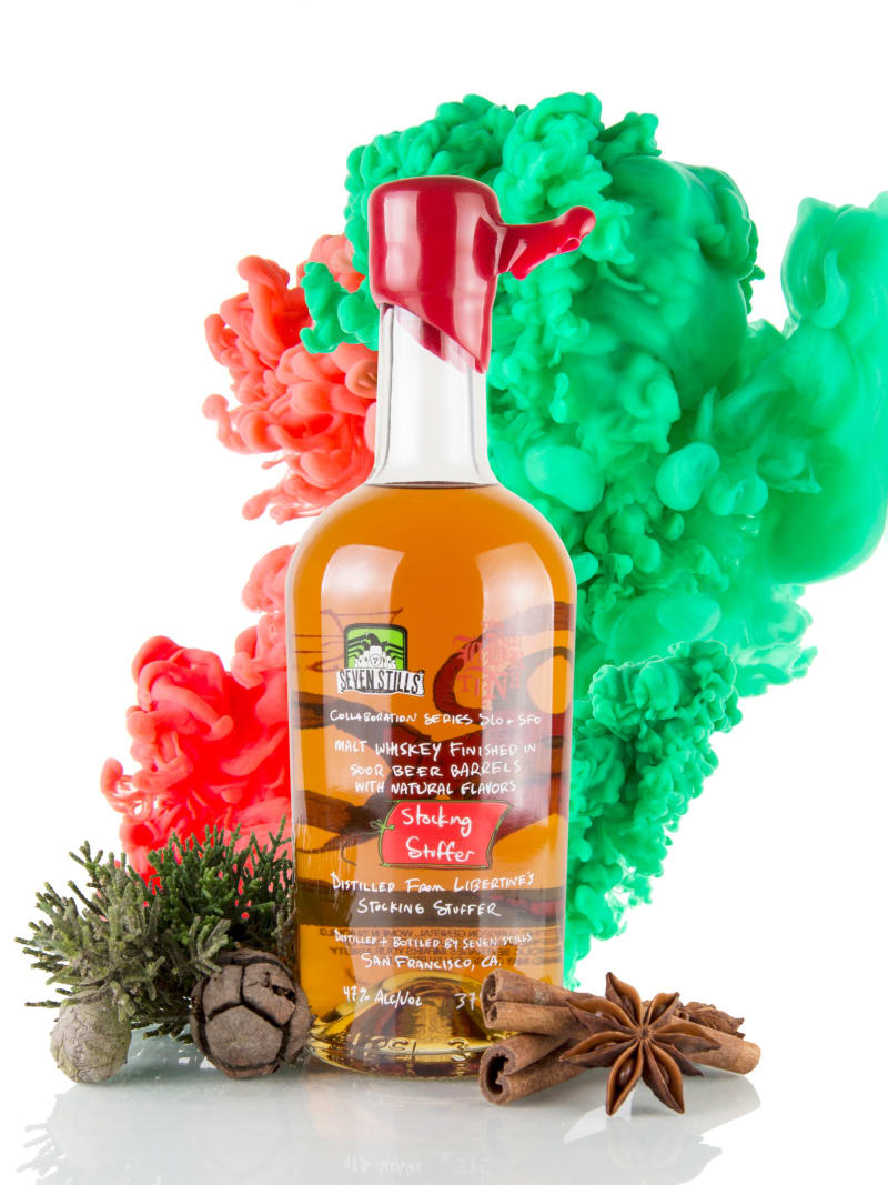 Seven Stills Whiskey Bottle Colorful Smoke Holiday Spices