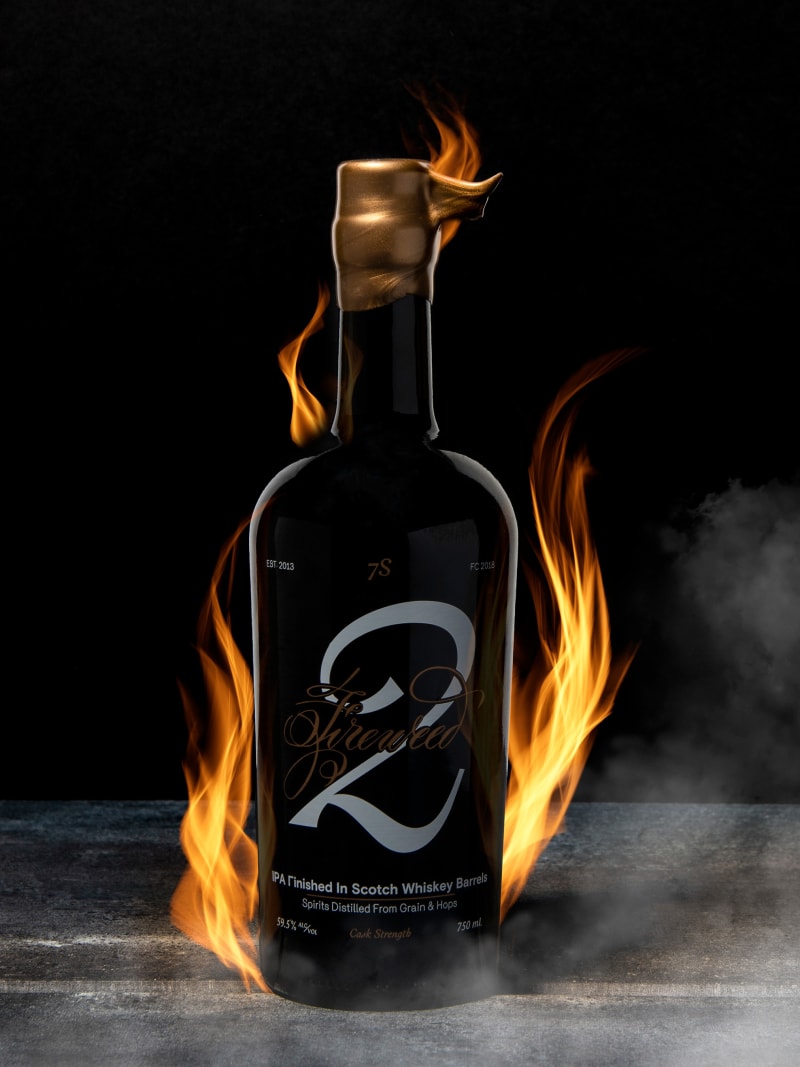 Straight 2 Whiskey Bottle Flames Fire Dramatic Product Shot