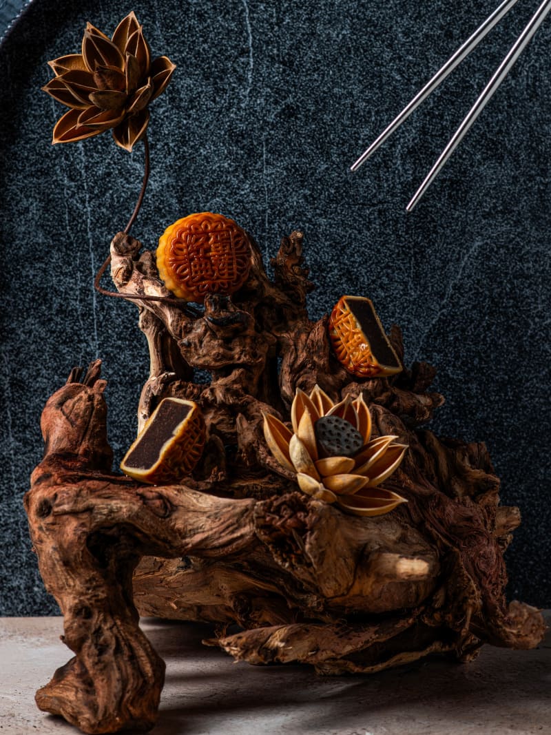 Traditional Mooncakes Rustic Wood Dark Styling