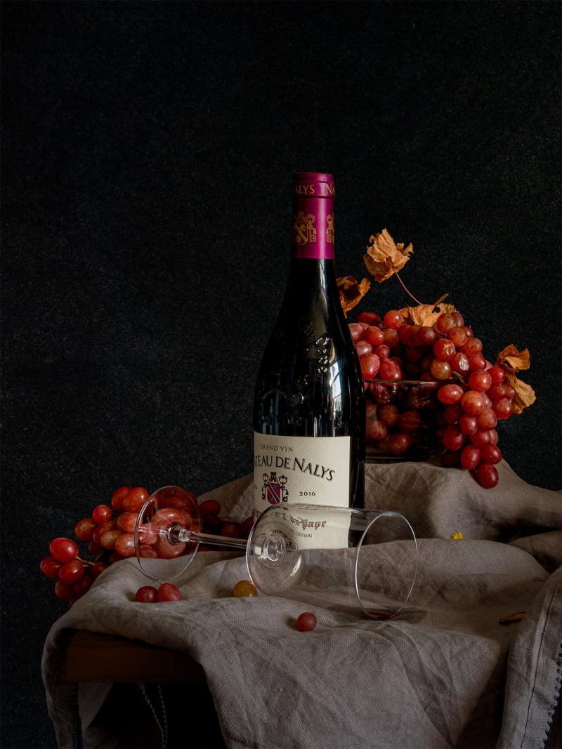 Dark Still Life Wine Grapes Moody Lighting Composition
