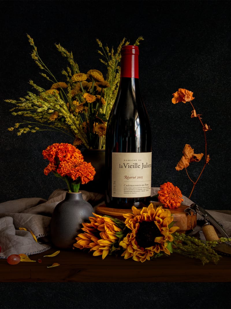 Elegant Wine Still Life Autumn Flowers Moody Composition