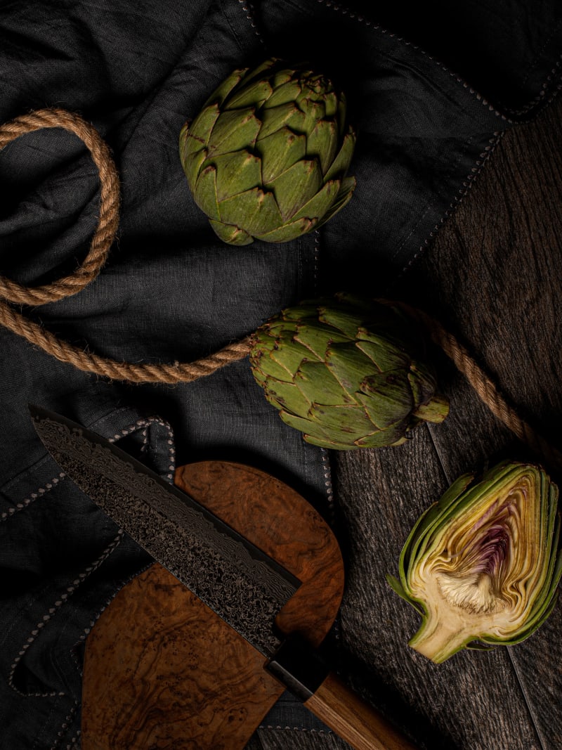 Fresh Artichokes Dark Rustic Food Styling Wooden Surface