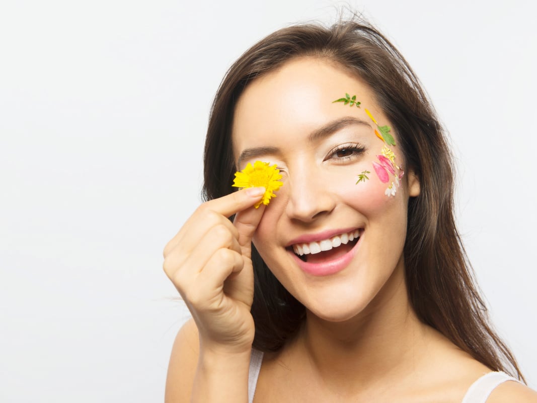 Woman Floral Face Art Yellow Flower Natural Beauty Portrait