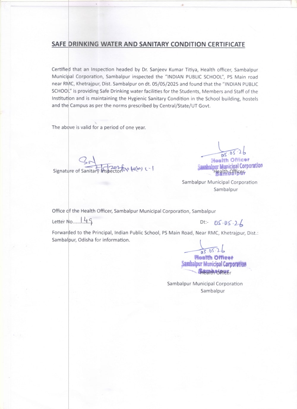 1789702917420 SAFE DRINKING AND SANITATION CERTIFICATE