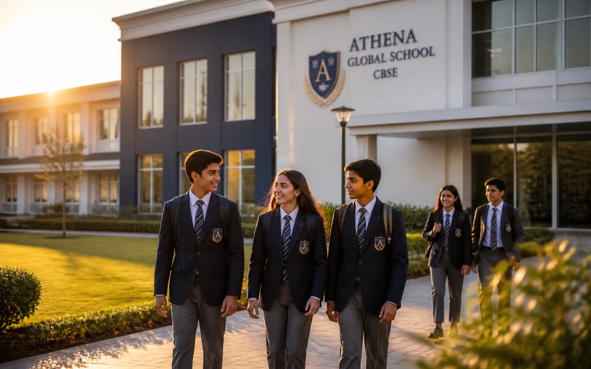 Students walking through the Indian Public School campus at golden hour