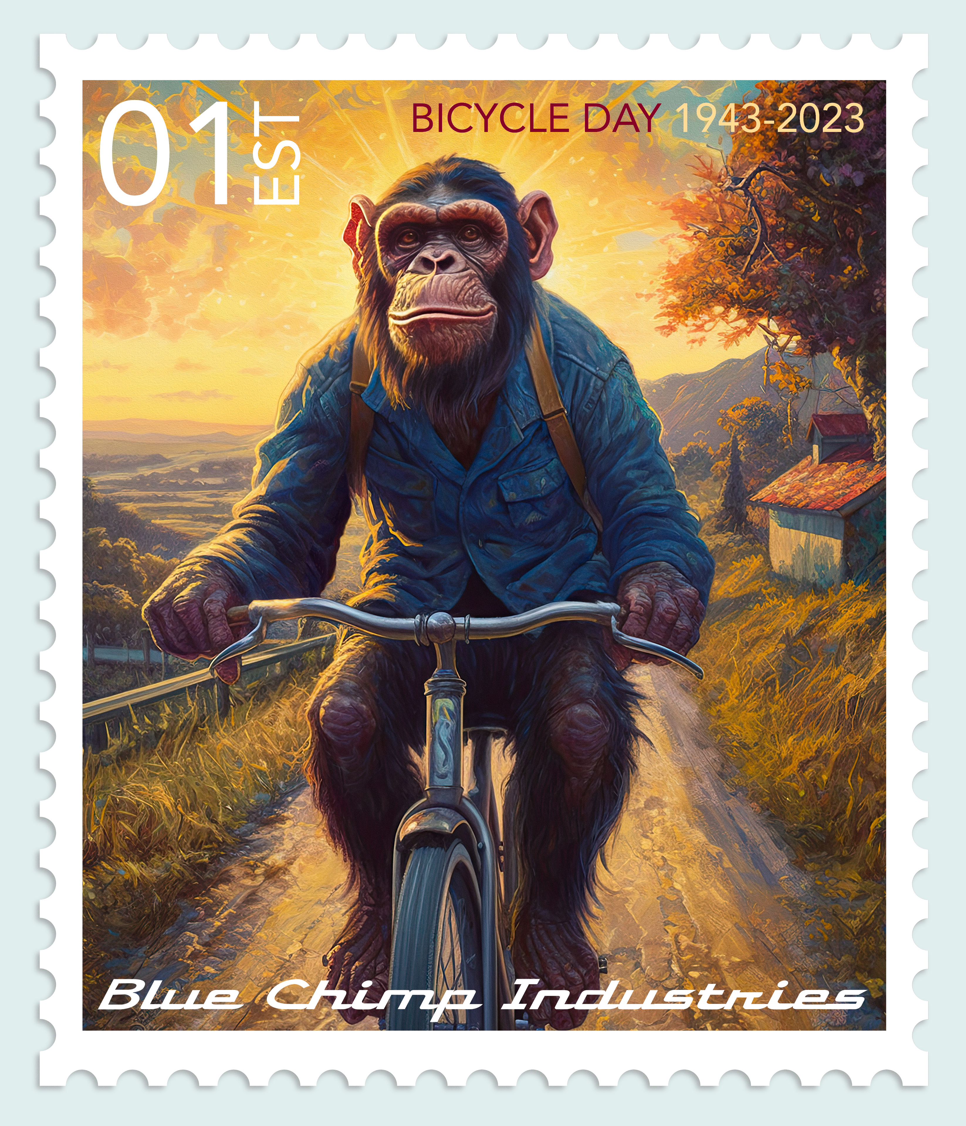 Blue Chimp Commemorative Bicycle Day Stamp #111/192