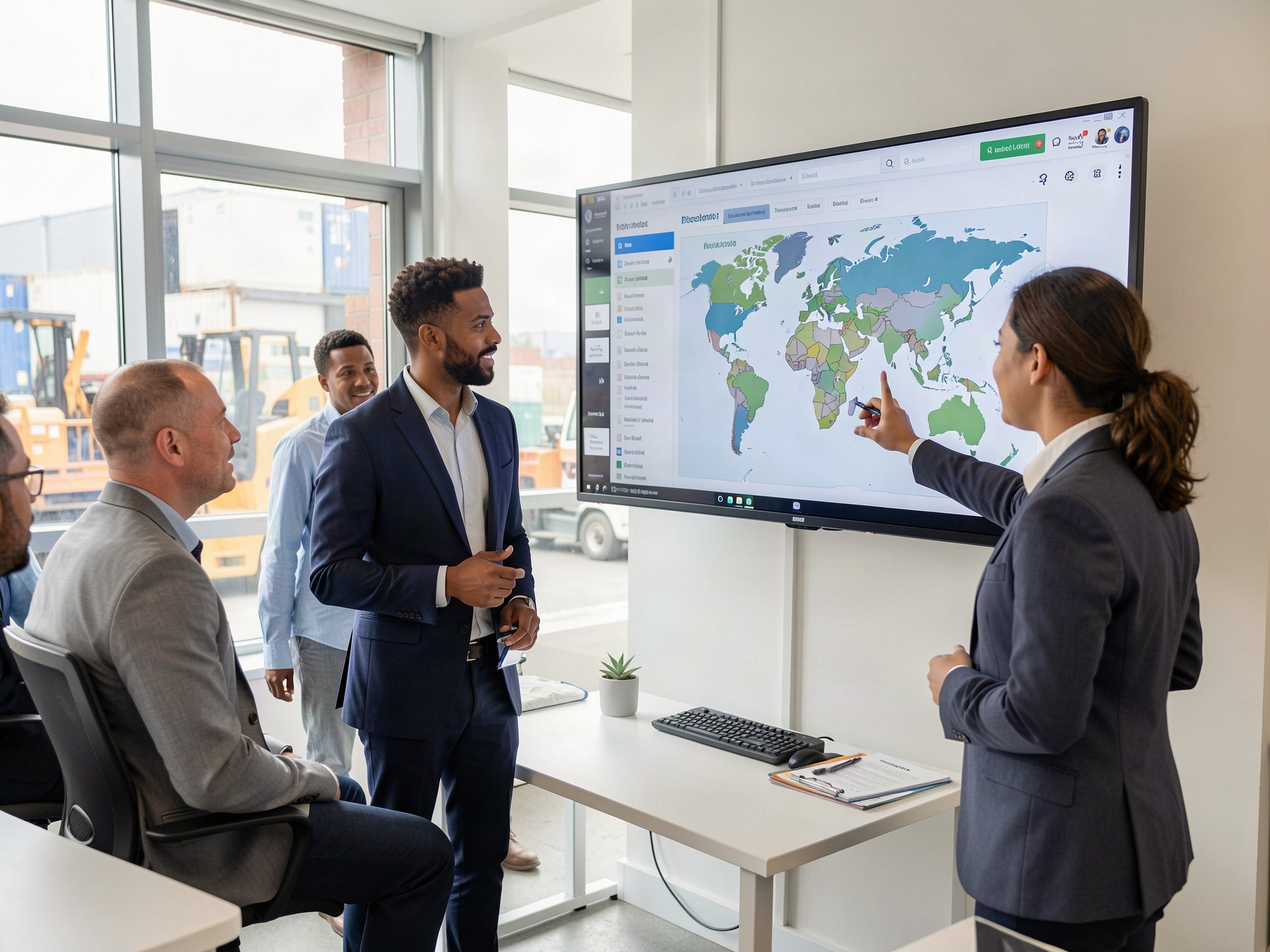 Team reviewing a shipment tracking dashboard