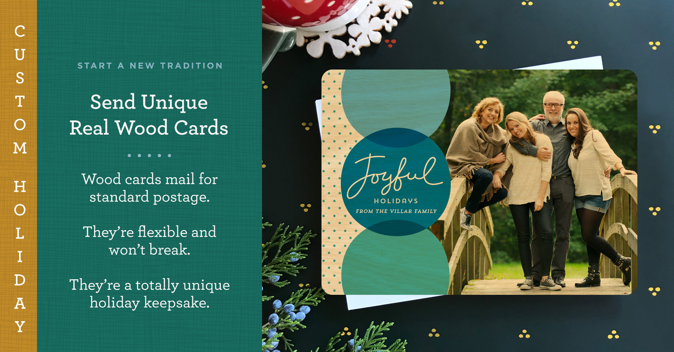 Send Unique Real Wood Holiday Cards