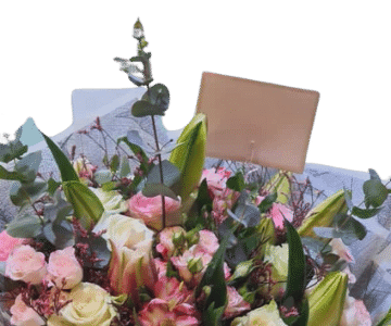 A bouquet of white and pink roses view 2