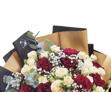A bouquet of white and red roses view 2