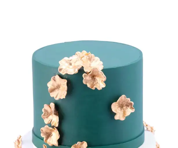Green & Gold Flowers Wedding Cake view 2