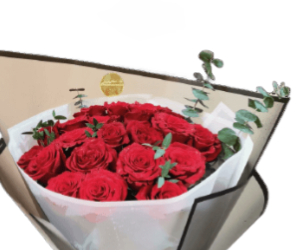 Red Roses Bouquet with airpods green with free candles view 2