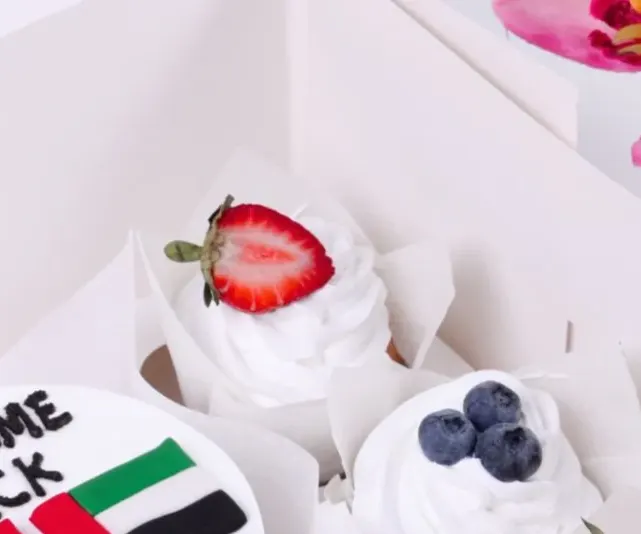 Welcome Back Bento Cake with 5 Matching Cup Cake view 2