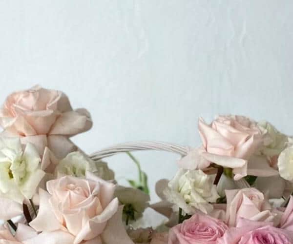 Pink basket arrangement view 2