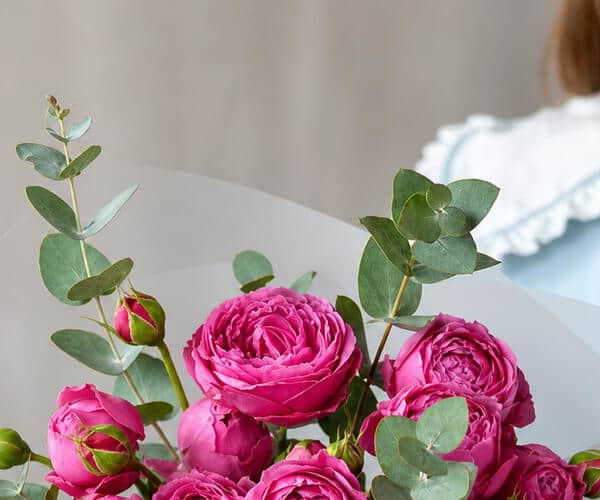 Bouquet of peony roses with eucalyptus-3923 view 2