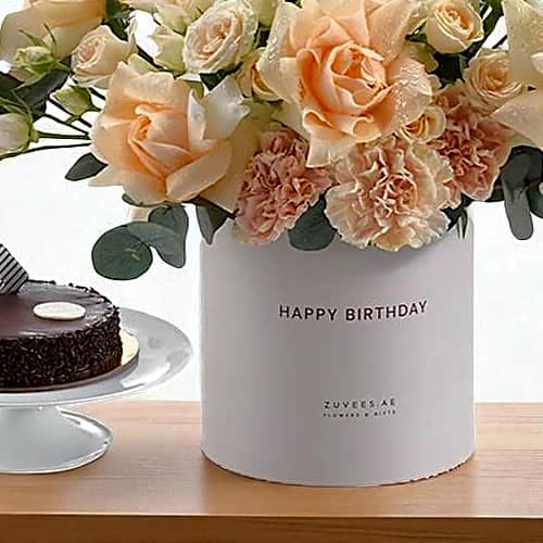 Peach Blossom Birthday Bloom Box Cake Combo view 7
