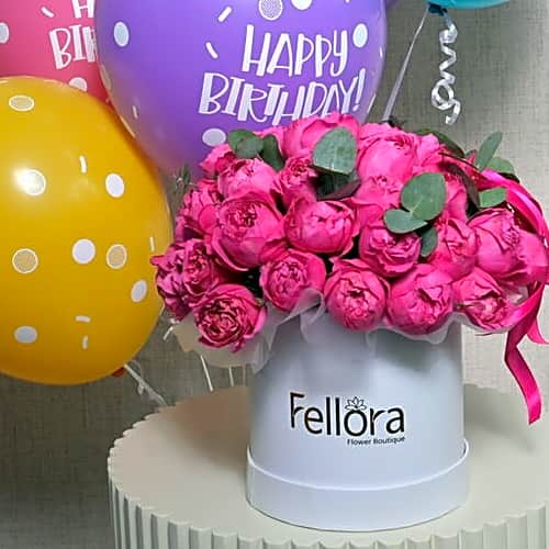 6 Birthday Dots Sprinkles Latex Balloons, 1 Birthday Foil Balloon, and 1 Pink Peony Roses Flower Box-5732 view 3