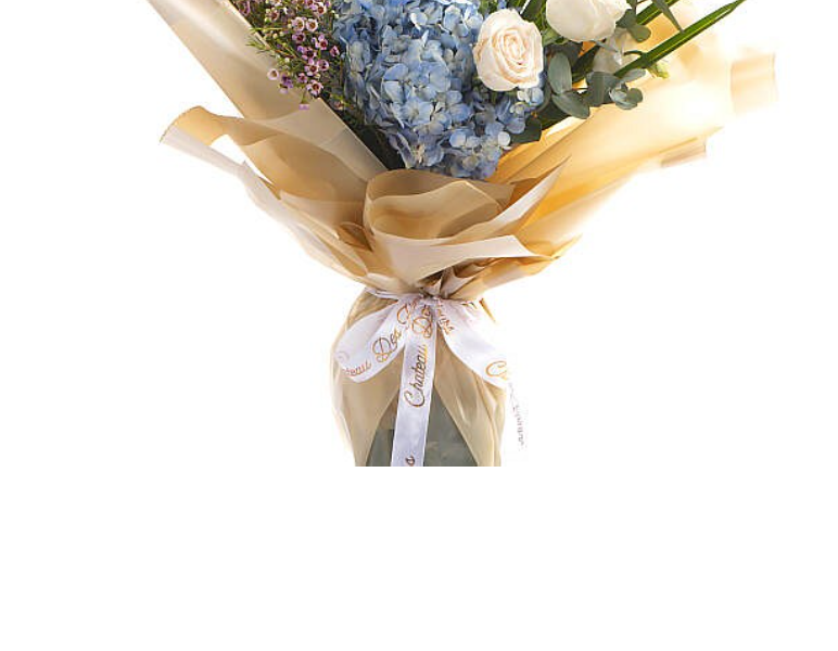 Blue hydrangea hand bouquet. view 3