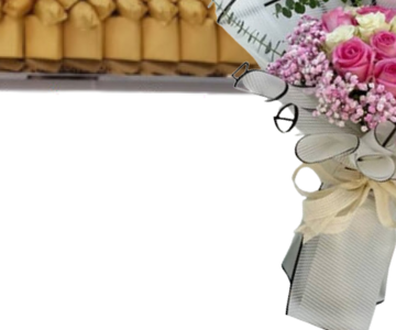 Mixed pink and white roses and gypsum… with tray chocolate mix 10 view 3