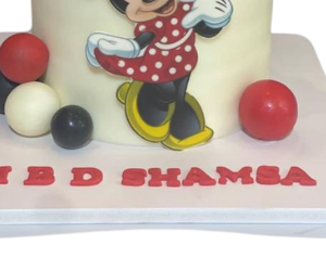 White Minnie Mouse cake with red and black view 3