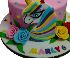 Unicorn cake with colorful roses view 3