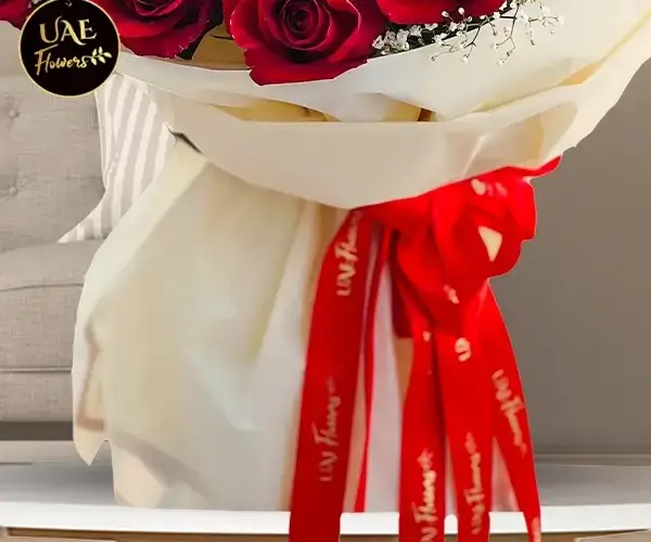 Red bouquet with paper wrapping view 3