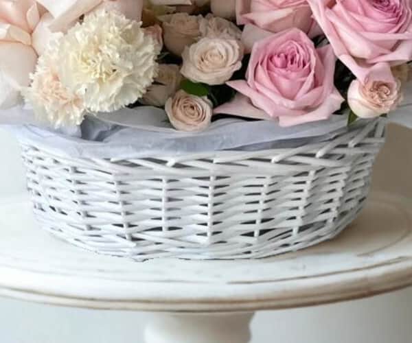 Pink basket arrangement view 3