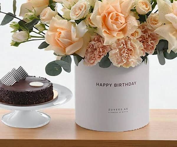 Peach Blossom Birthday Bloom Box Cake Combo view 9