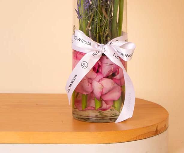 Purple & Pink Mixed Flowers Glass Vase view 3