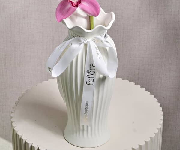 1 Pink Cymbidium Orchid in Ceramic Vase 6626 view 7