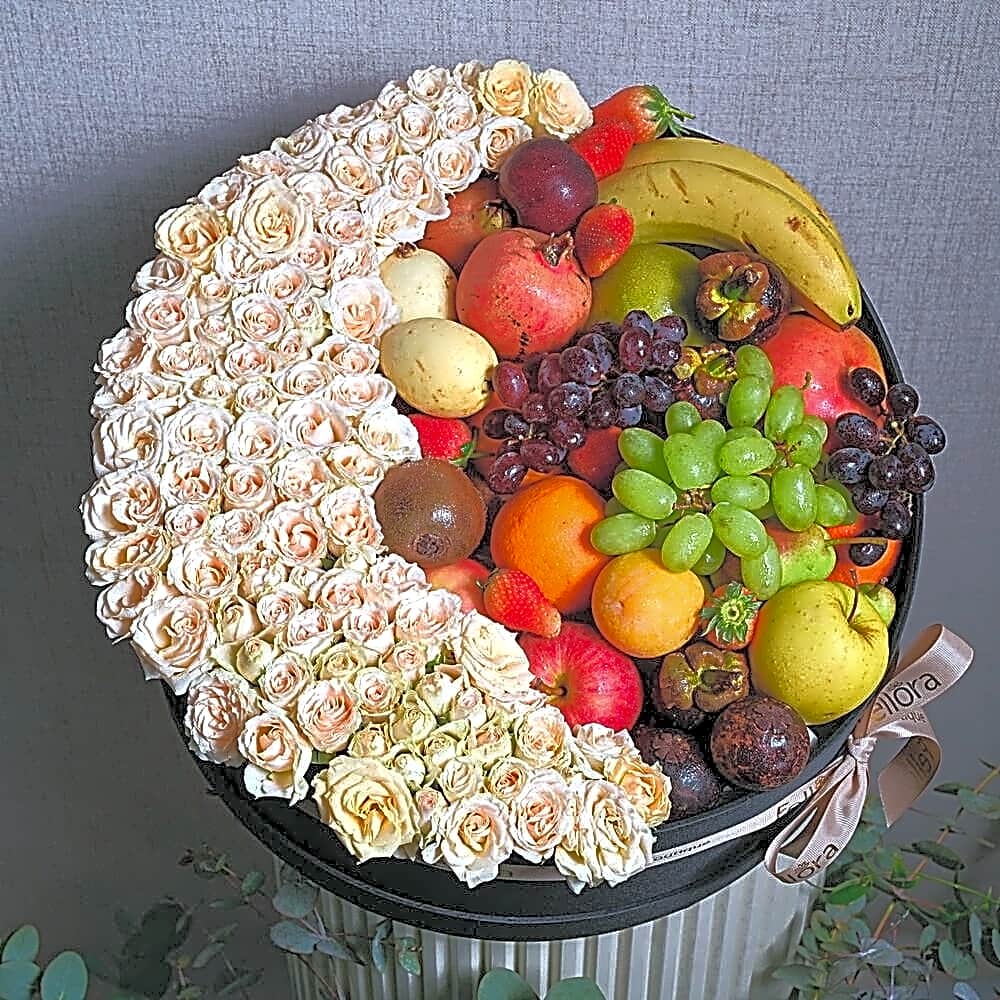 Fruits And Flowers Moon Box Arrangement 7547 view 1