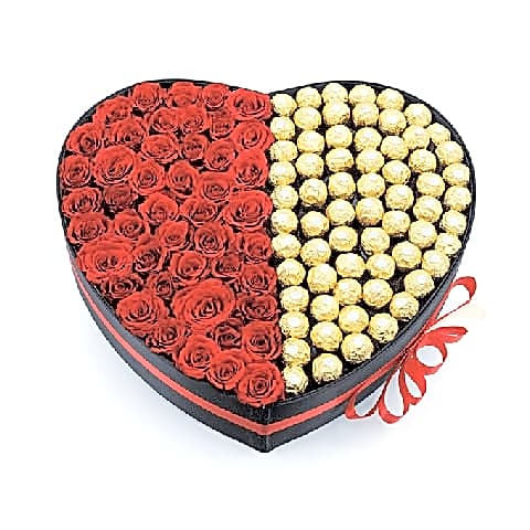Love Heart Roses with Chocolates view 1