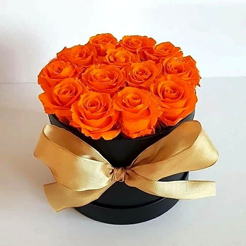 Orange Rose Flowers in a Box view 1