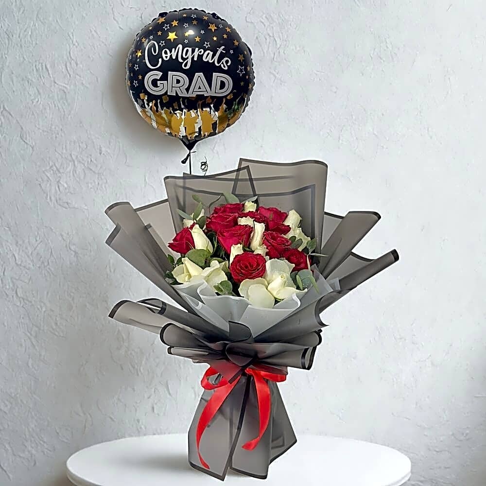 Graduation Grace – Rose Balloon Combo view 1