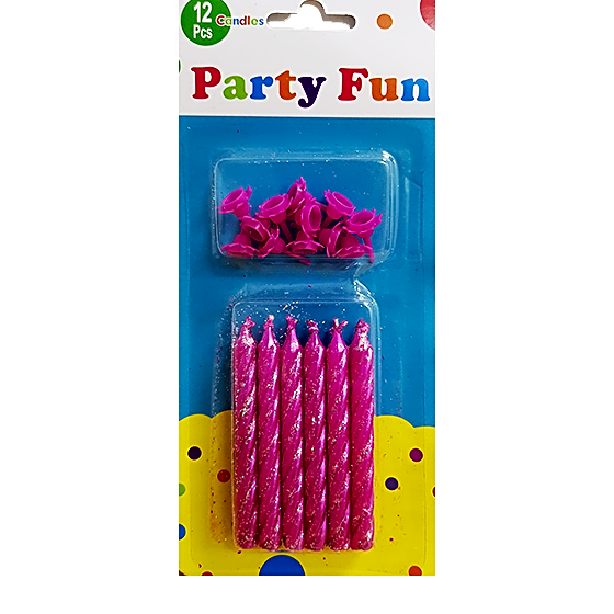 12-PIECE ADORABLE DARK PINK birthday CANDLES view 1