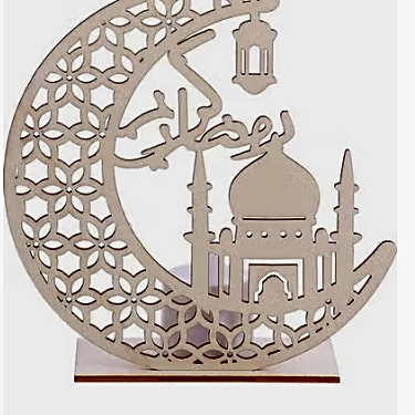 Ramadan Mubarak Decorative Lights Wooden Table view 1