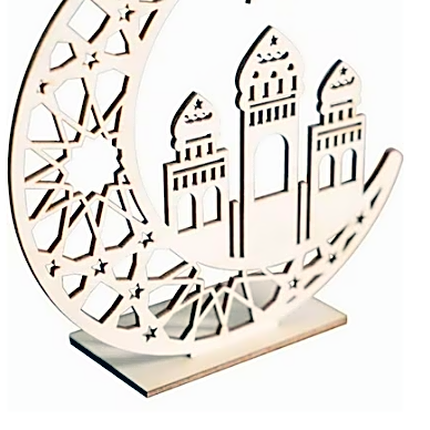 Ramadan Mubarak Eid decorations, wooden moon lights for the table view 1